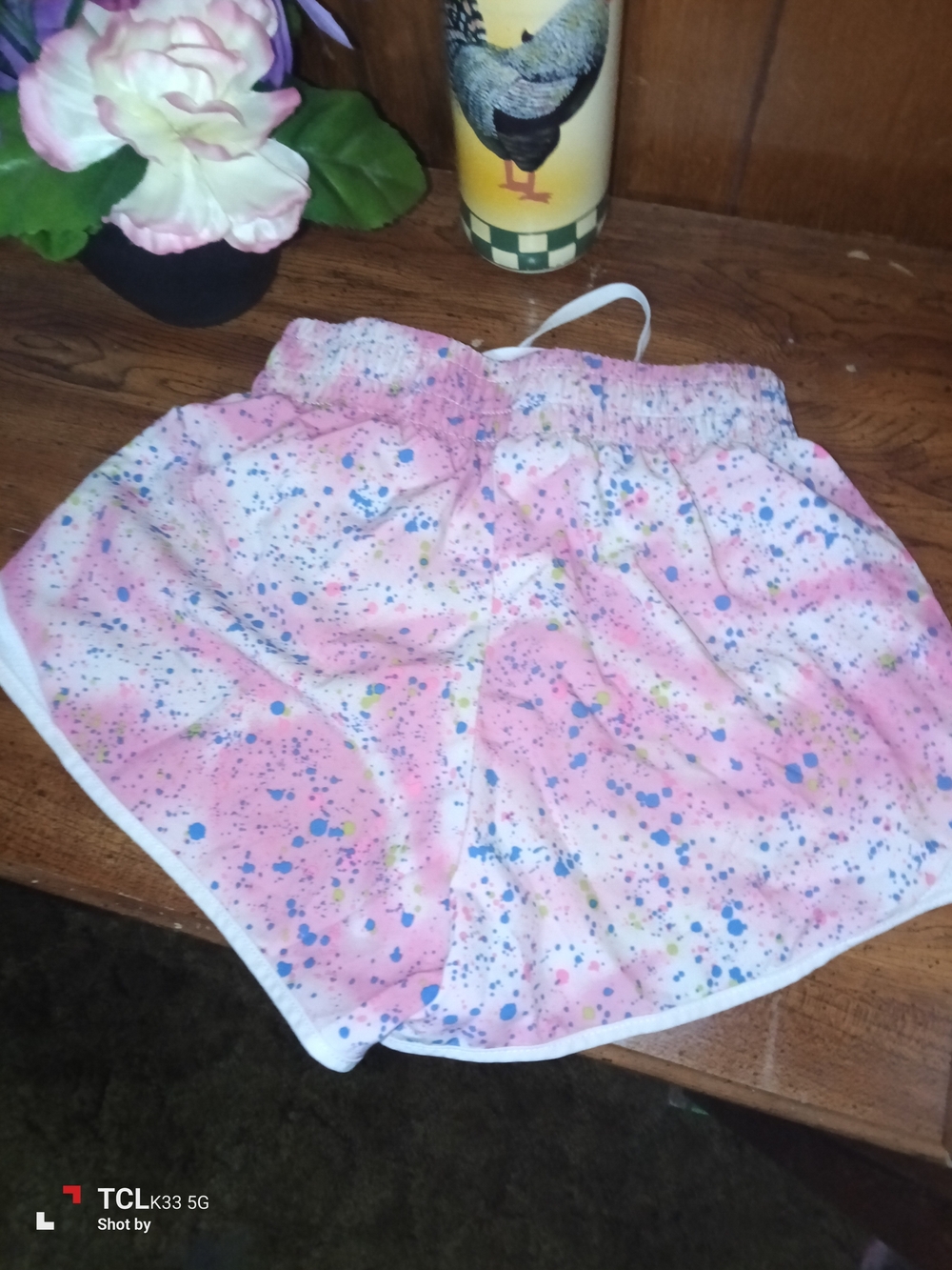 adidas Pink Paint-Splash Girls Athletic Shorts